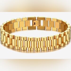 18K Yellow Gold Over Stainless Steel Designer Inspired Watchband Bracelet 6.25"